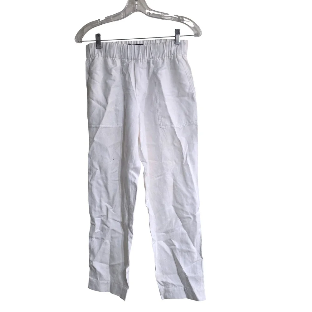 Banana Republic White Linen Blend Elastic Waist Patch Pocket Pants XS High Rise